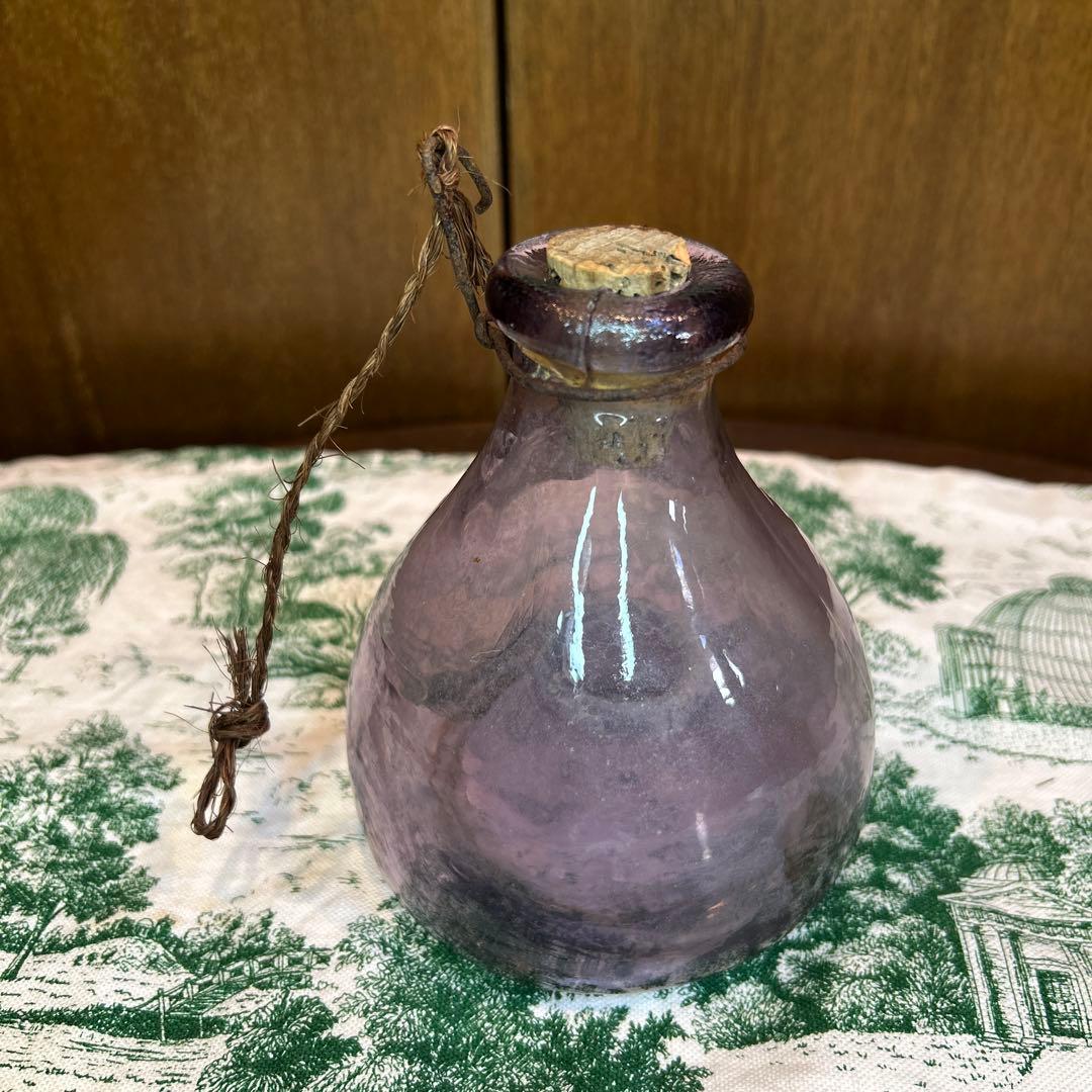 稀少ワンダーデコールイギリスアンティーク古いガラス虫取り瓶FlyTrapパープル