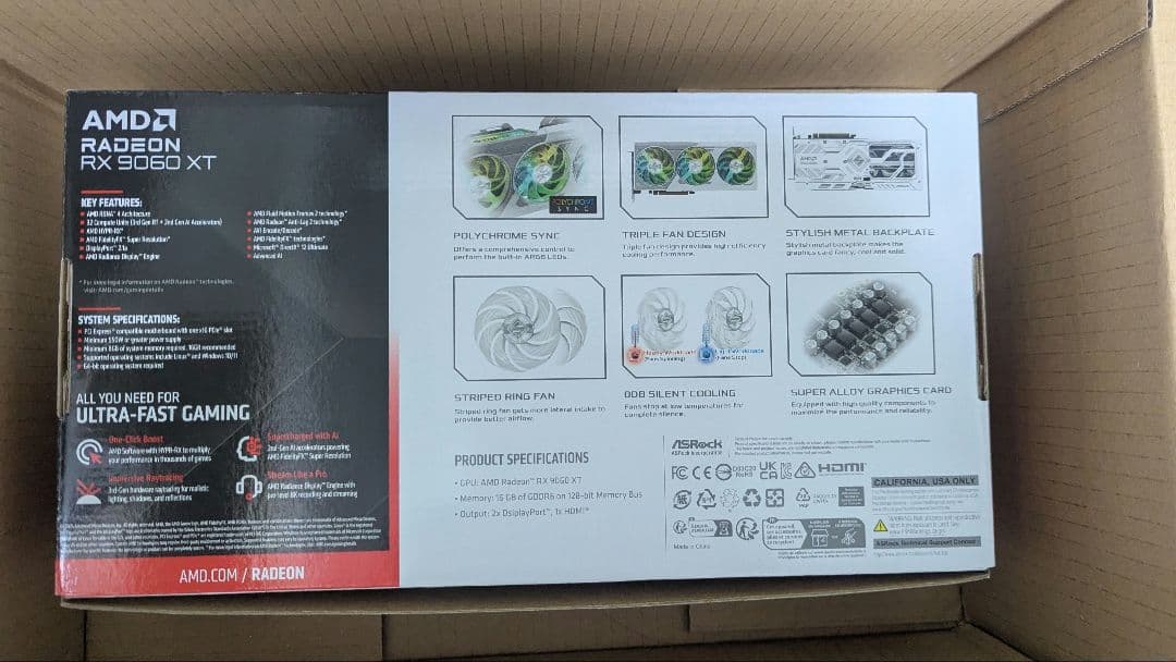 【美品】ASRock RX 9060 XT SL 16GB 3連ファン 白色