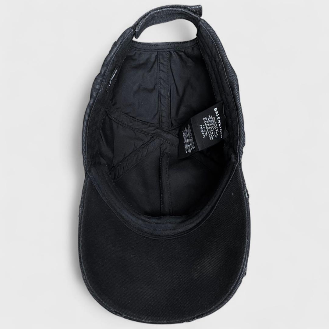 バレンシアガ LOGO VISOR キャップ ダメージ加工 ブラック 帽子