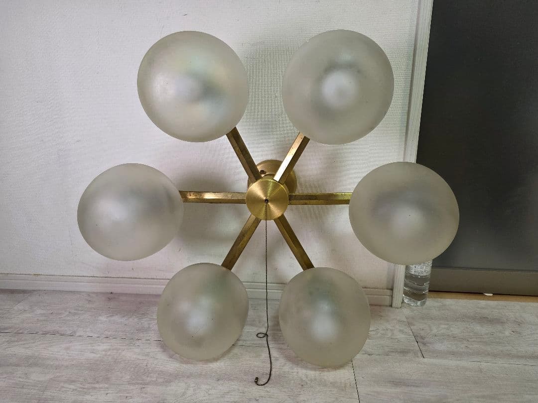 フロストガラス6灯シーリングライト照明　昭和レトロ　ガラス　シャンデリアヤマギワ