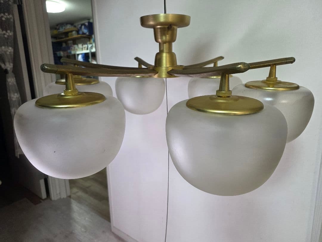 フロストガラス6灯シーリングライト照明　昭和レトロ　ガラス　シャンデリアヤマギワ