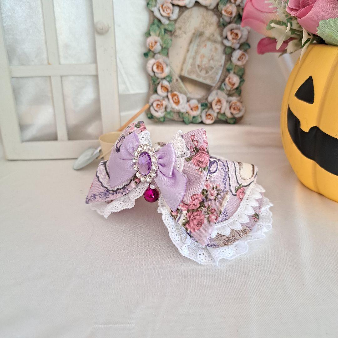 襟つき首輪、ハロウィン限定、スイートロリータ(パープル)わんちゃん猫ちゃん用