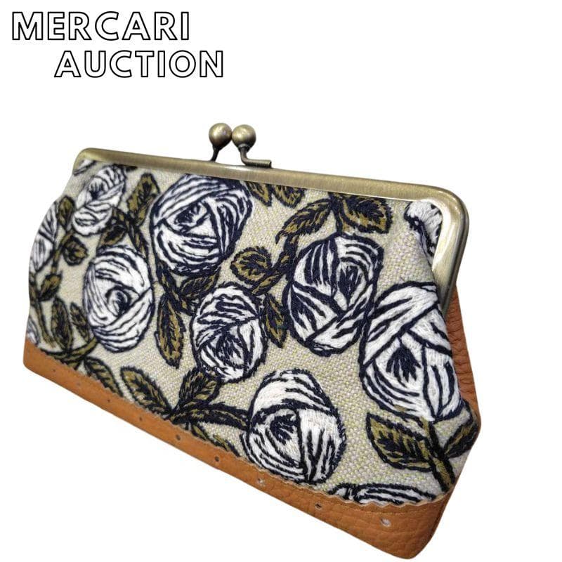 し*ん様 ミナペルホネン/Rosyロージィベージュ牛革キャメル/がま口牛革長財布