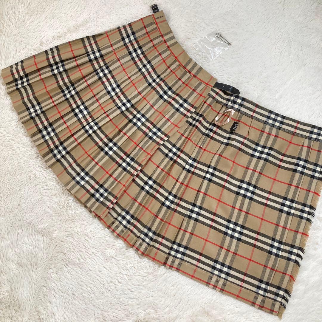 美品 バーバリーズ プリーツ 巻きスカート 2WAYノバチェック スコットランド