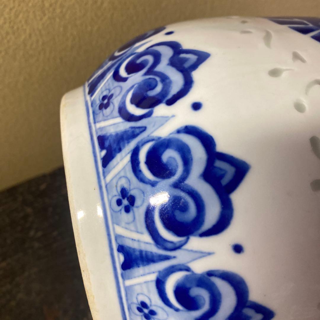 中国美術　蛍手染付花瓶　景徳鎮製