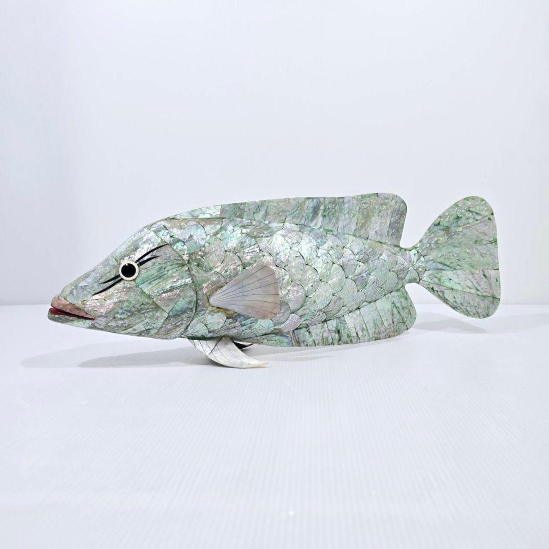 ヴィンテージ アワビ パウア貝 魚の細工 孔雀貝 オブジェ 42cm 希少