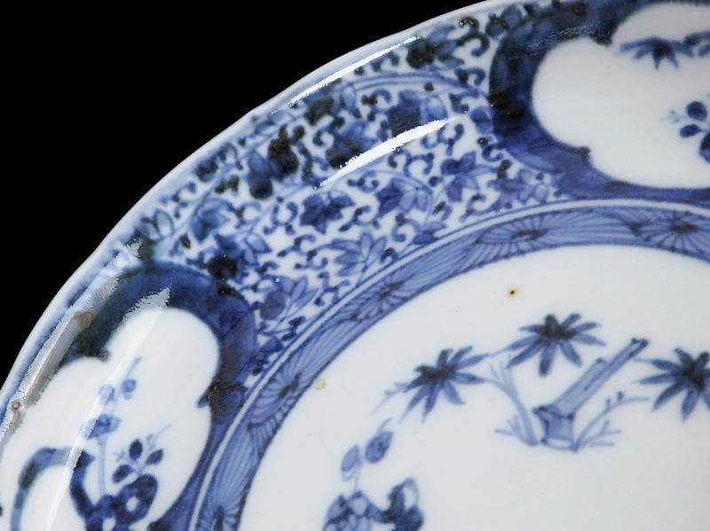 古伊万里　染付 窓絵　松竹梅に萩唐草の図　５寸半皿　291AS-CWt