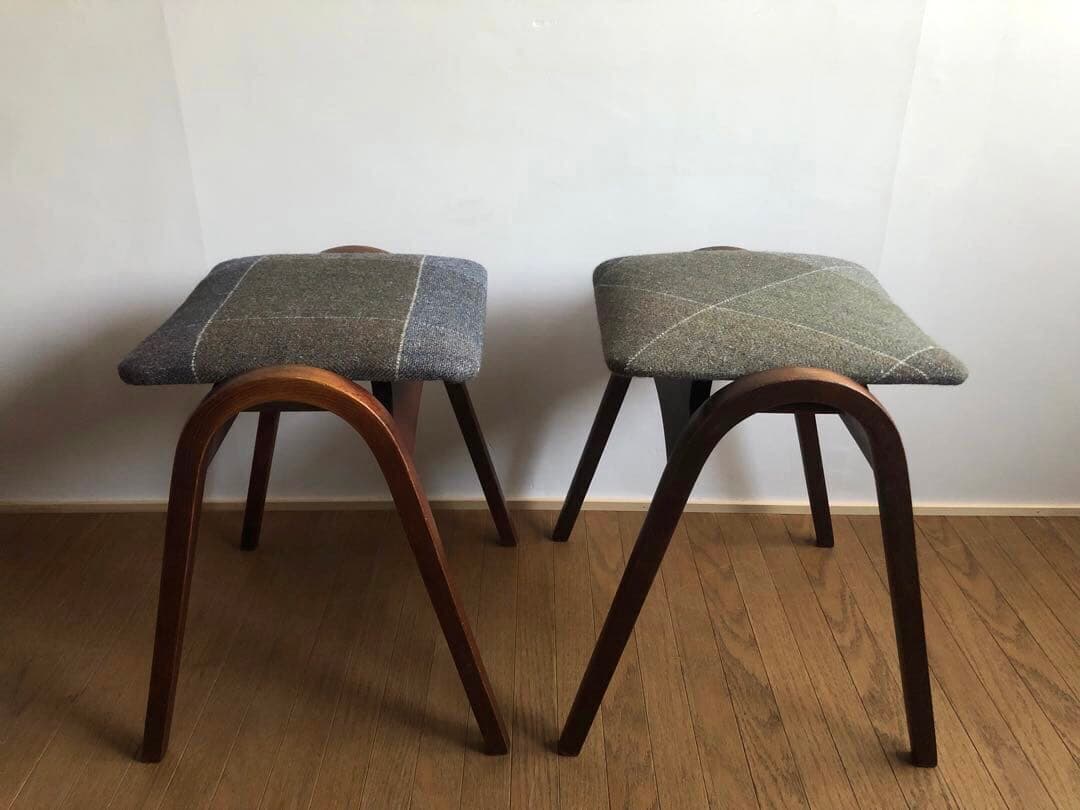 秋田木工 曲木 剣持スツール 2脚セット ヴィンテージ家具 古代色 民芸 レトロ