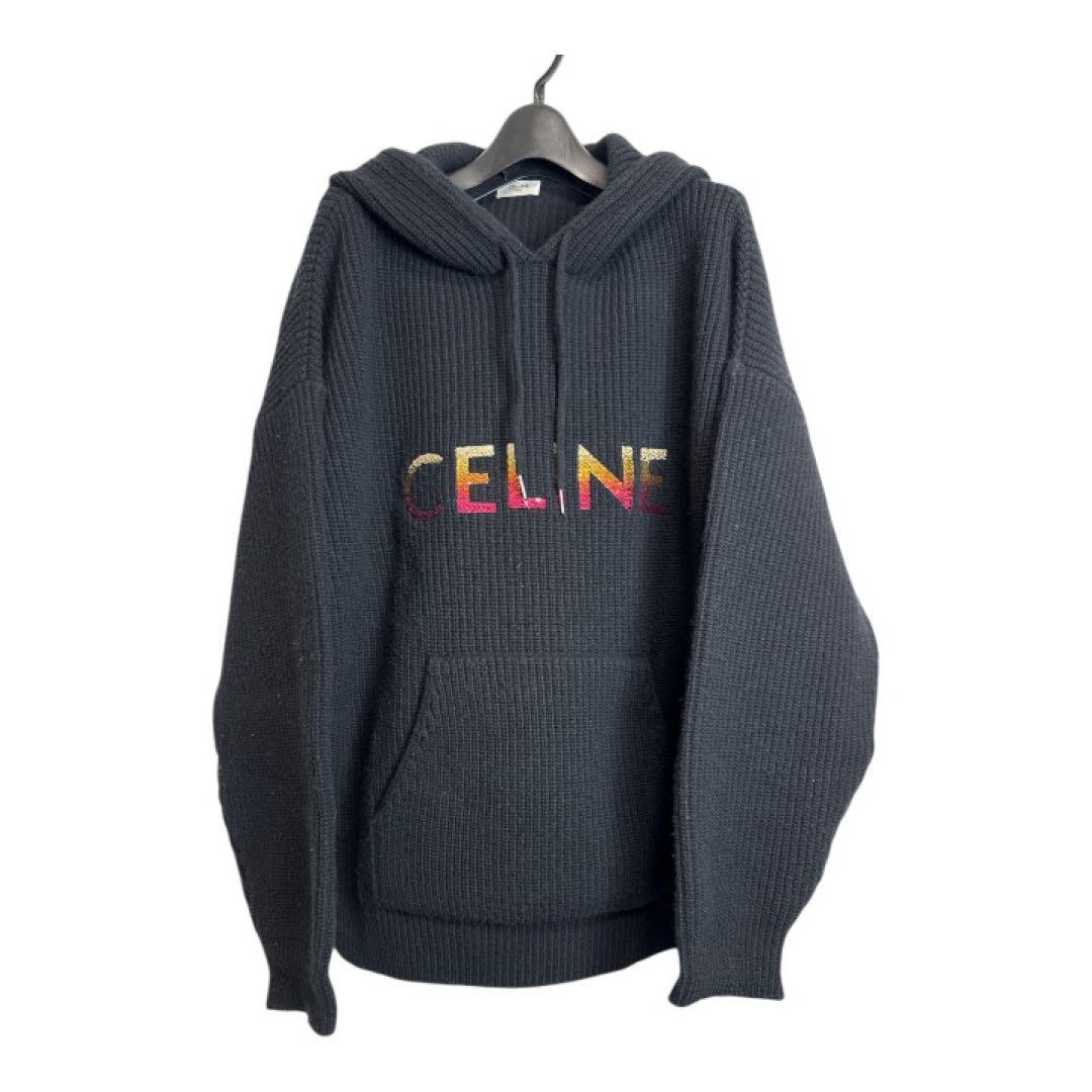 kkk 　CELINE セリーヌ ロゴ ウールニットパーカー 伊製