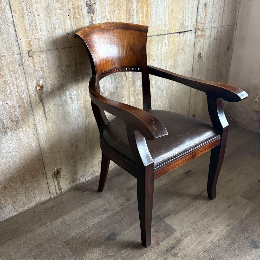 エスニックスタイル　レザーシート アームチェア ヴィンテージ　①