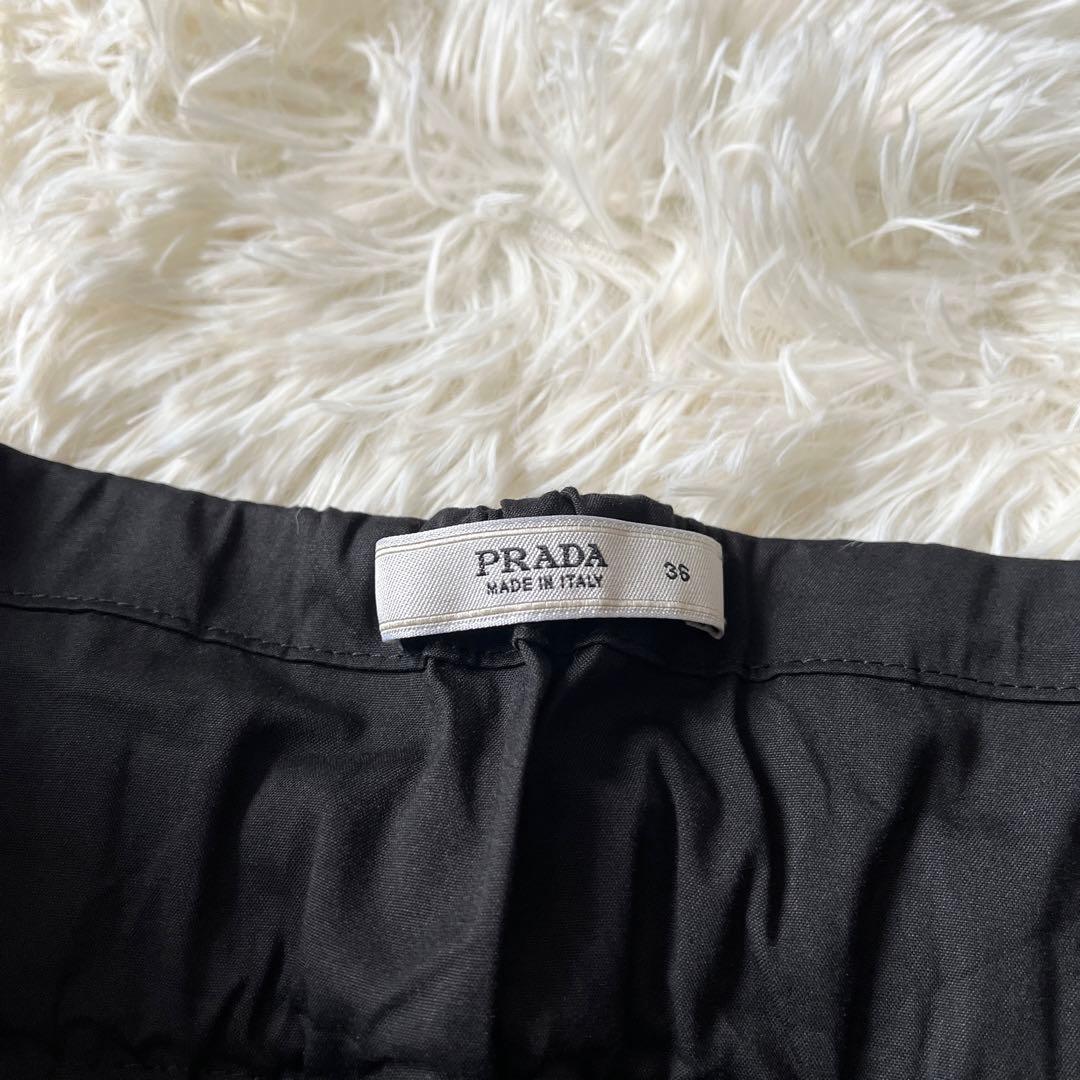 ダメージありPRADA プラダ タイトスカート ブラック リボン シワ加工