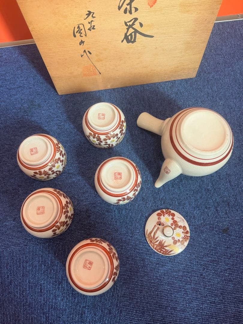 1767 九谷焼　茶器セット　急須1客　湯呑5客　未使用