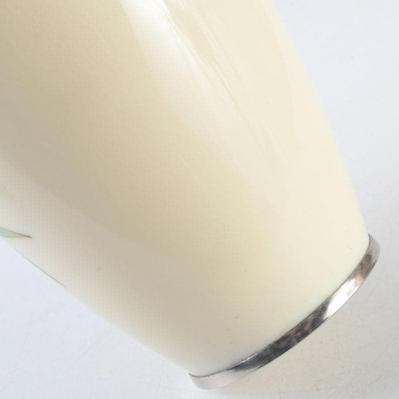 七宝焼　白釉　草鳥文　花瓶　時代箱　V　9663