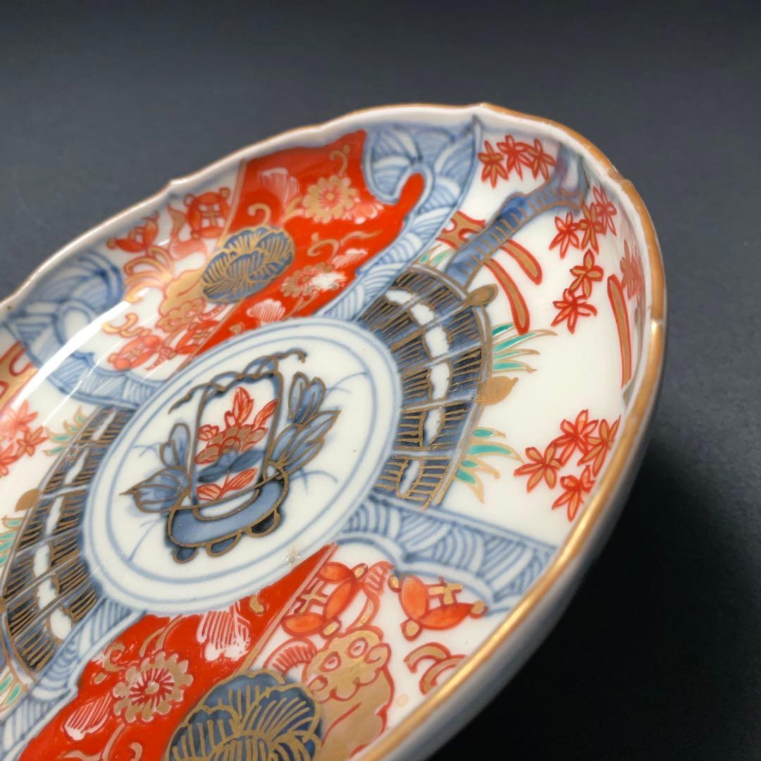 伊万里金襴手 花籠図小皿５枚組　桐箱付　∅11　骨董　古伊万里　R1292お12