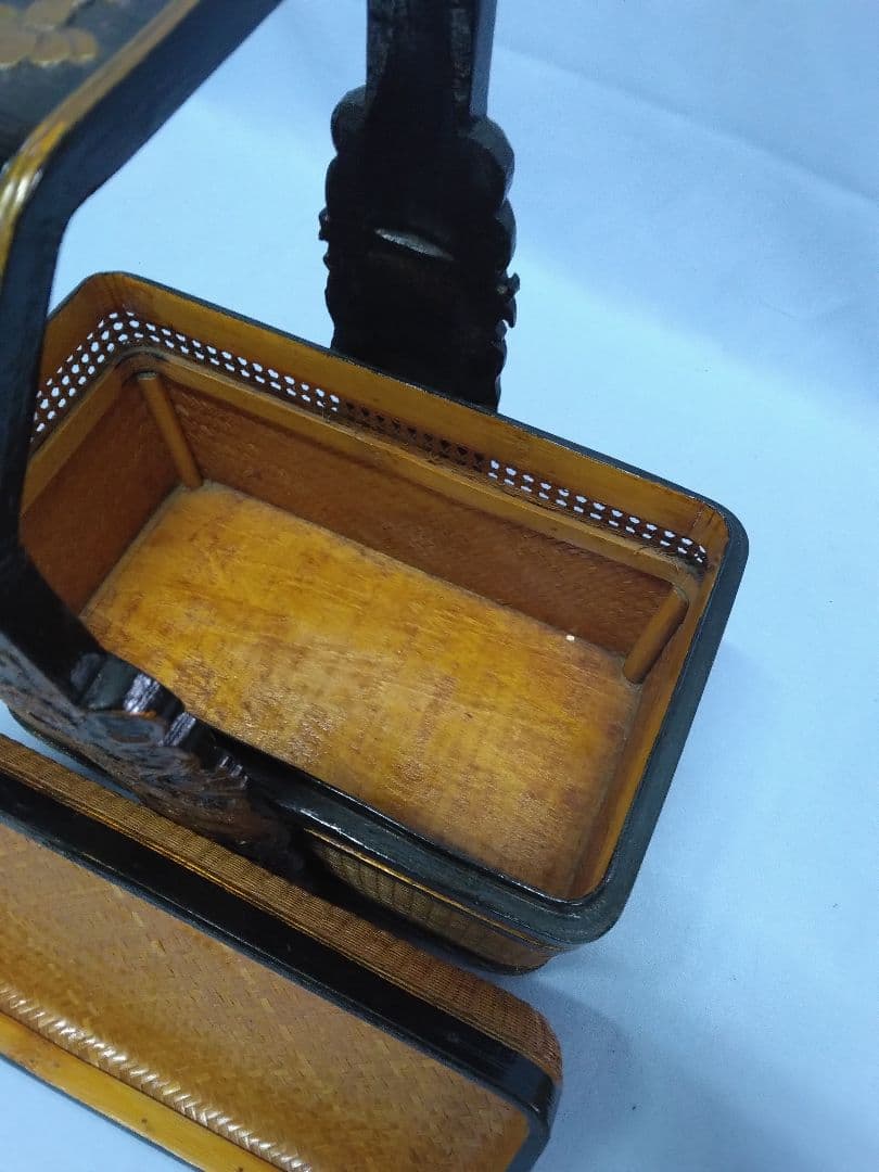 提藍（ていらん）　竹製茶箱　茶道具　煎茶 　金泥装飾　１段