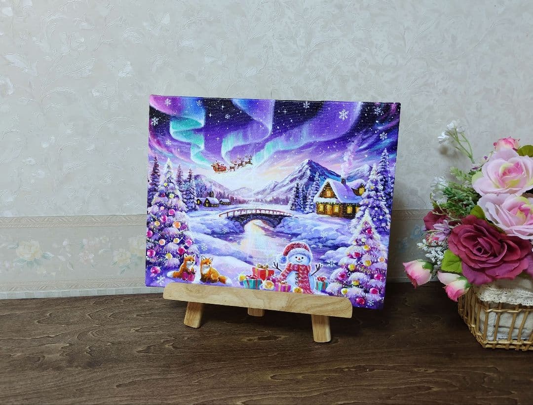 k*☆様 【オーロラの煌めき】アクリル画 F3 風景画 絵画