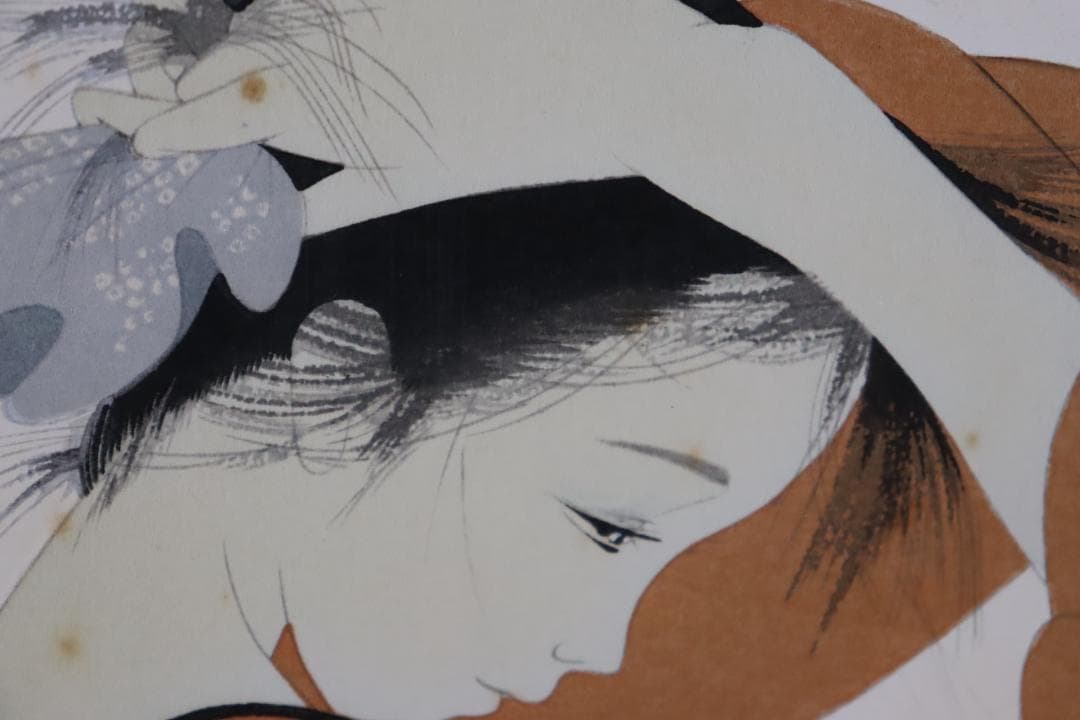 真作保証 中島潔 「ゆらめき」 木版画 直筆サイン有 儚げな女性画 人気作品