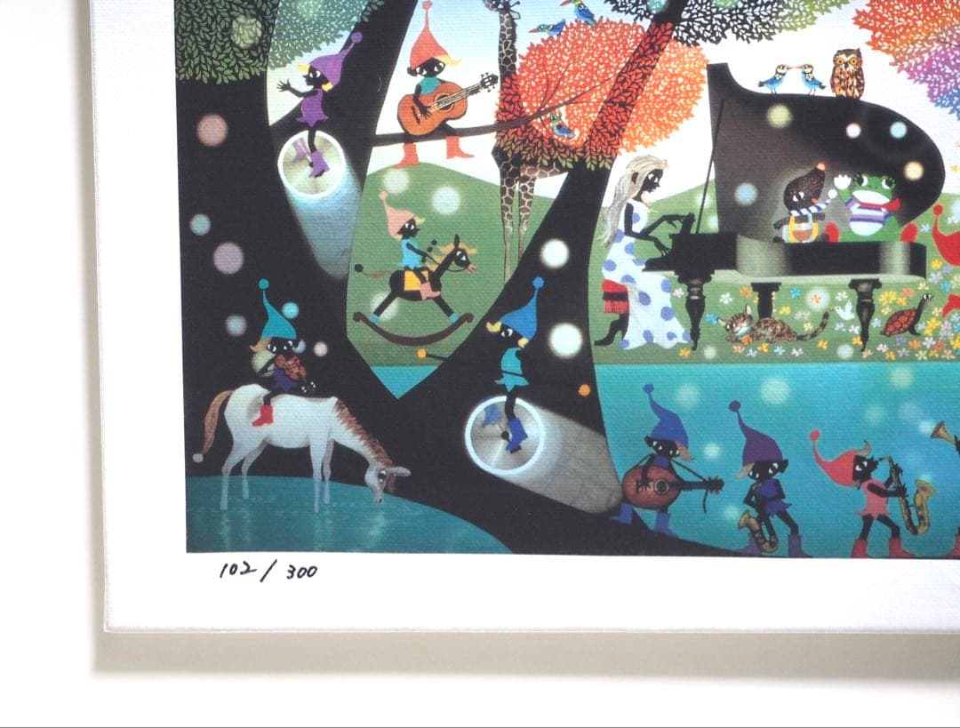 真作■藤城清治 版画 大作 こびとの楽園 キャンバスにジクレー■絵画 レフグラフ