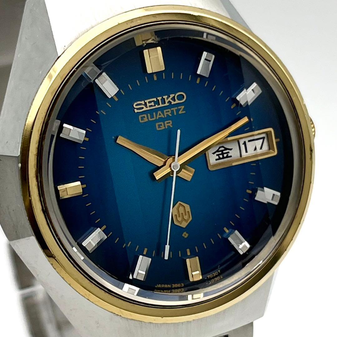 【稼働品】SEIKO カットガラス　クォーツ 腕時計 コンビ 3863-7020