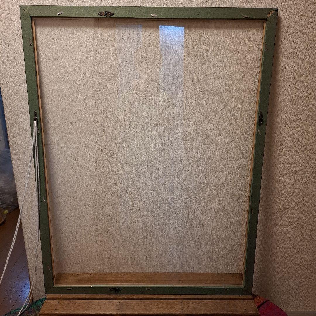 黒い木製額縁　黄緑色ひび割れ加工85.8×109.8 　厚み2.5㎝ 水彩画額縁