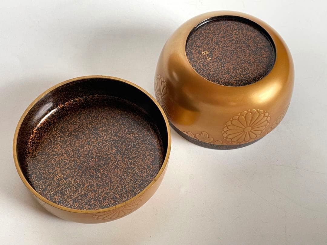 漆工　蒔絵師　中村湖舟 金地菊桐蒔絵平棗　加賀蒔絵　茶道具　共箱
