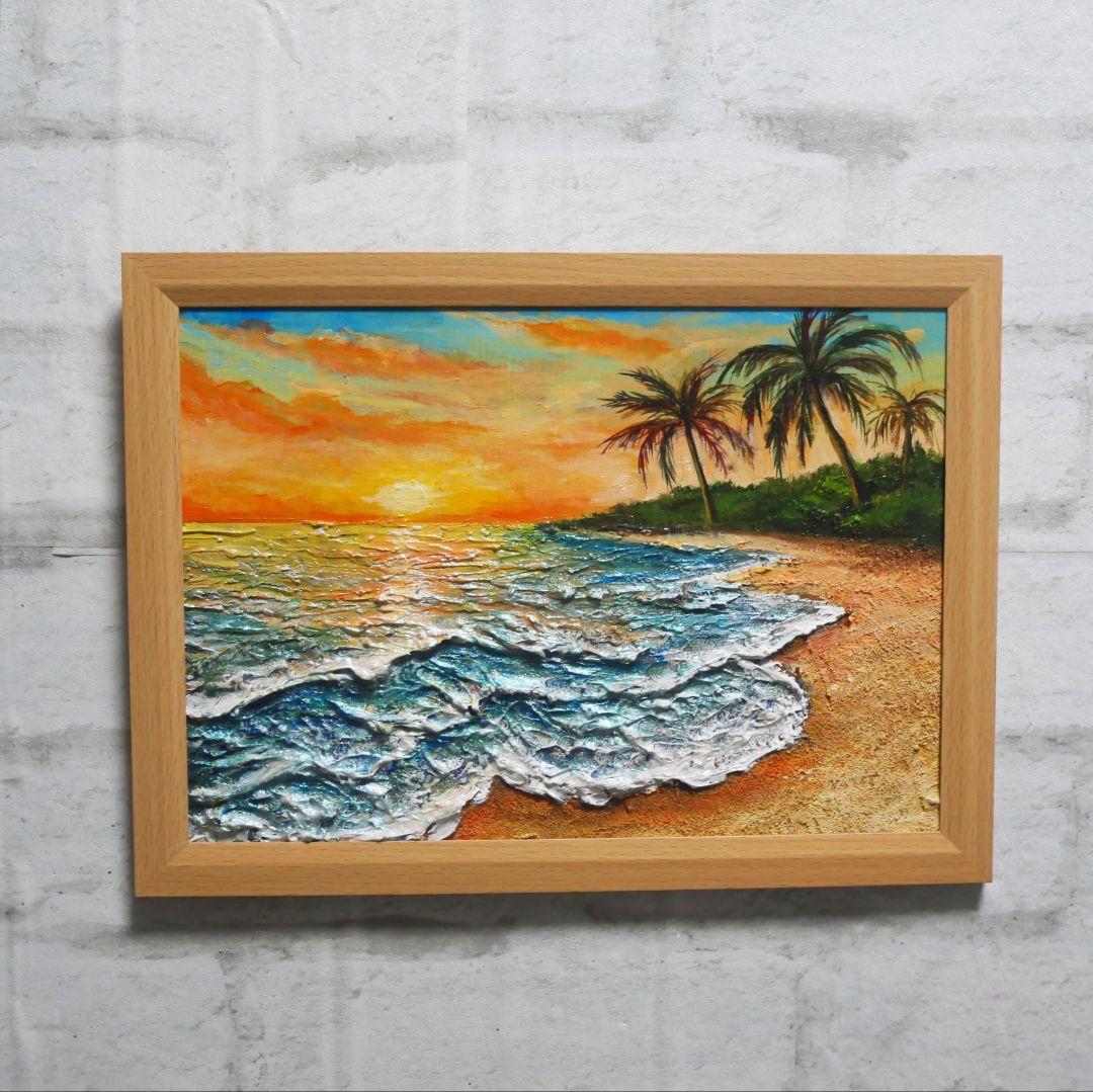 油絵 油彩 油彩画 絵 絵画【夕日の海辺】
