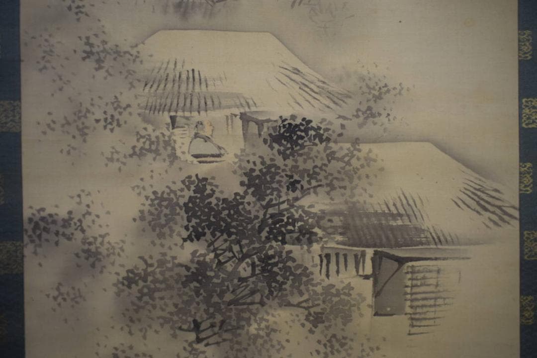 真作/塩川文麟/山水人物図/布袋屋掛軸HE-813