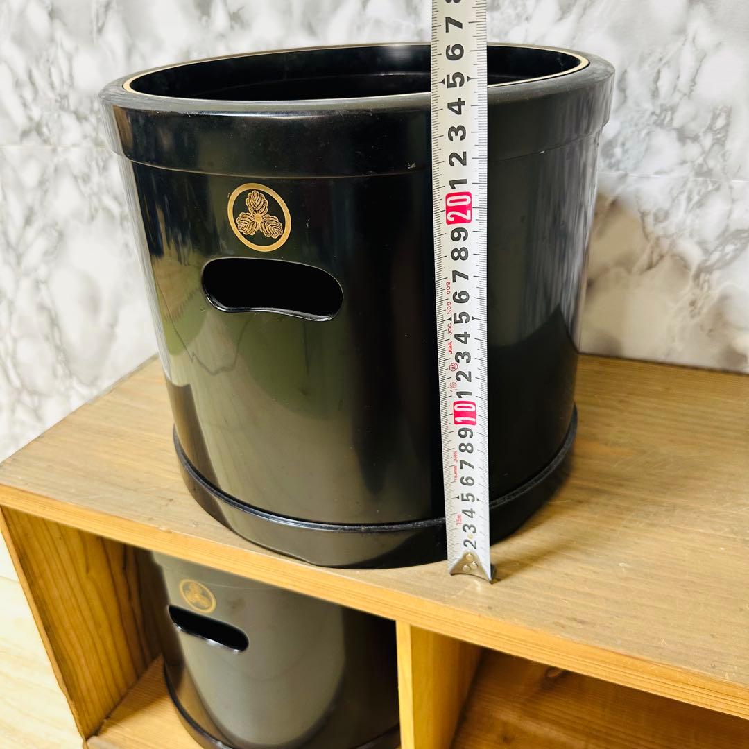 黒色火鉢枠　 2個セット　漆器　豊臣秀吉家紋　アンティーク　骨董品　木箱限定値引