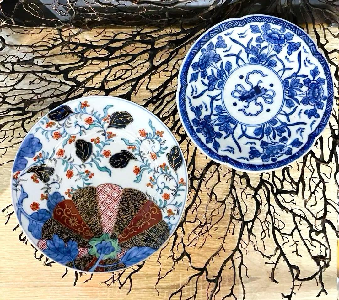 骨董　有田焼　輸出用　里帰り　悲劇の精磁会社　梅花フチ　青花　プレート　中皿１客