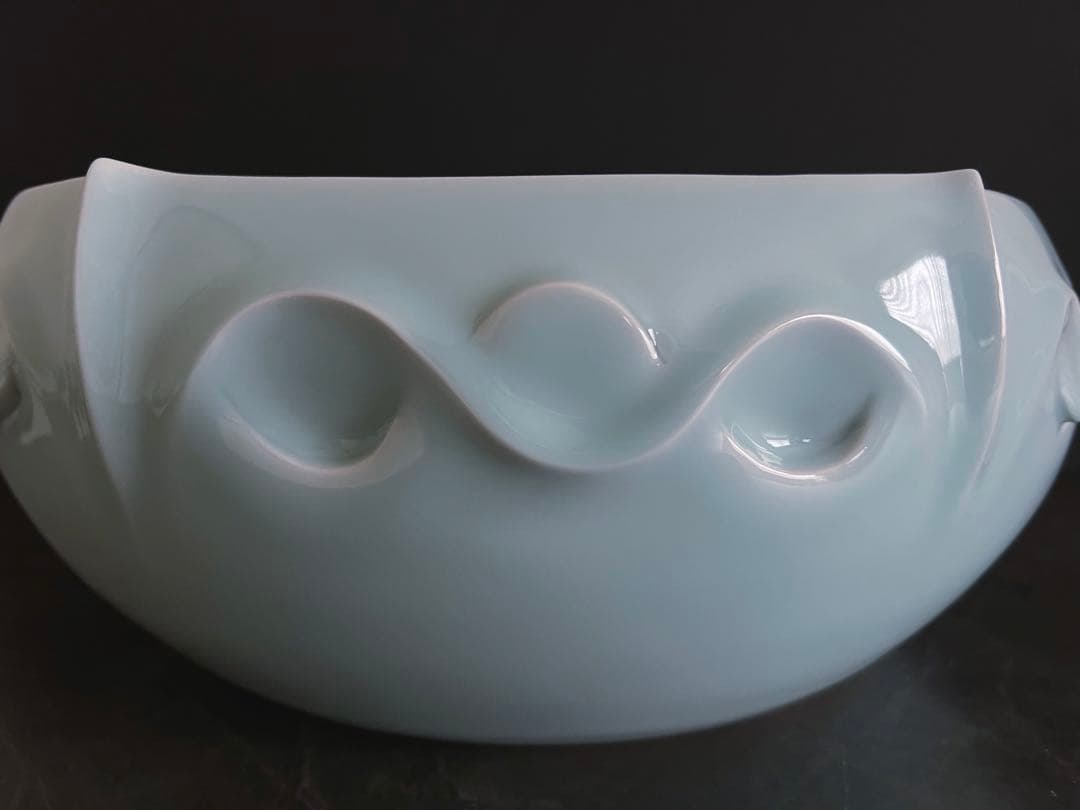 【白青磁／盛器】大皿　盛皿　器　花器　京都　陶芸家　長谷川勇　新品未使用　共箱