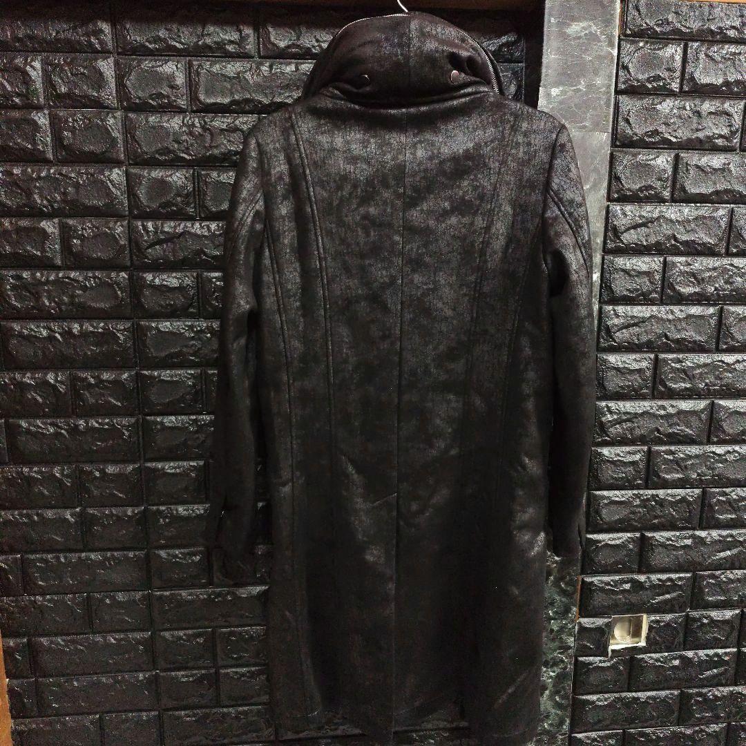 美品　JOHNNY WOLF　豹柄　BIGフーデッドロングライダースコート