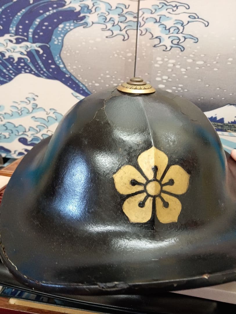 江戸時代中期〜幕末期頃上級武家時代本歌八幡座付桔梗御家紋入大名陣笠当時物難有り品
