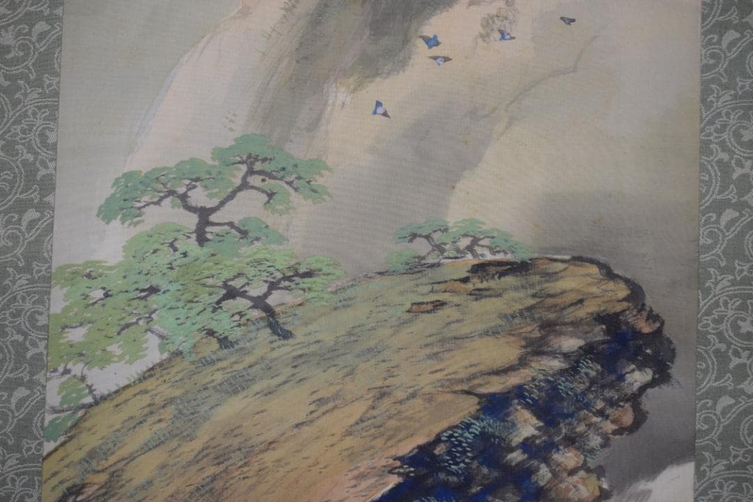 【真作】久保田竹文/新緑の渓/青緑山水図/掛軸☆宝船☆Y-913