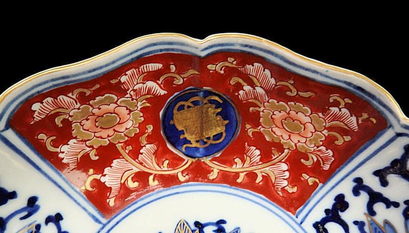 大聖寺伊万里 　染錦　牡丹に巻物の図　膾皿　４客　C135A- ALg