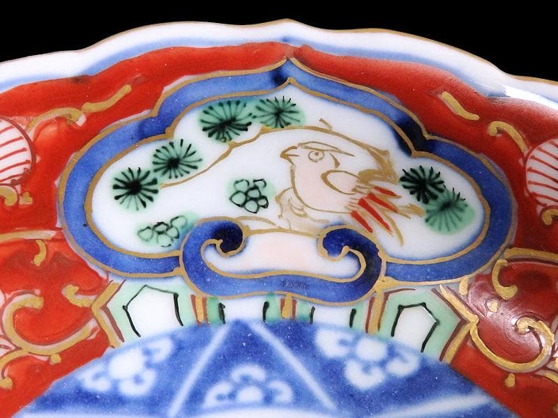 大聖寺伊万里　金襴手　金唐草に亀甲紋の図　４寸皿　５枚　A542AS-DAy