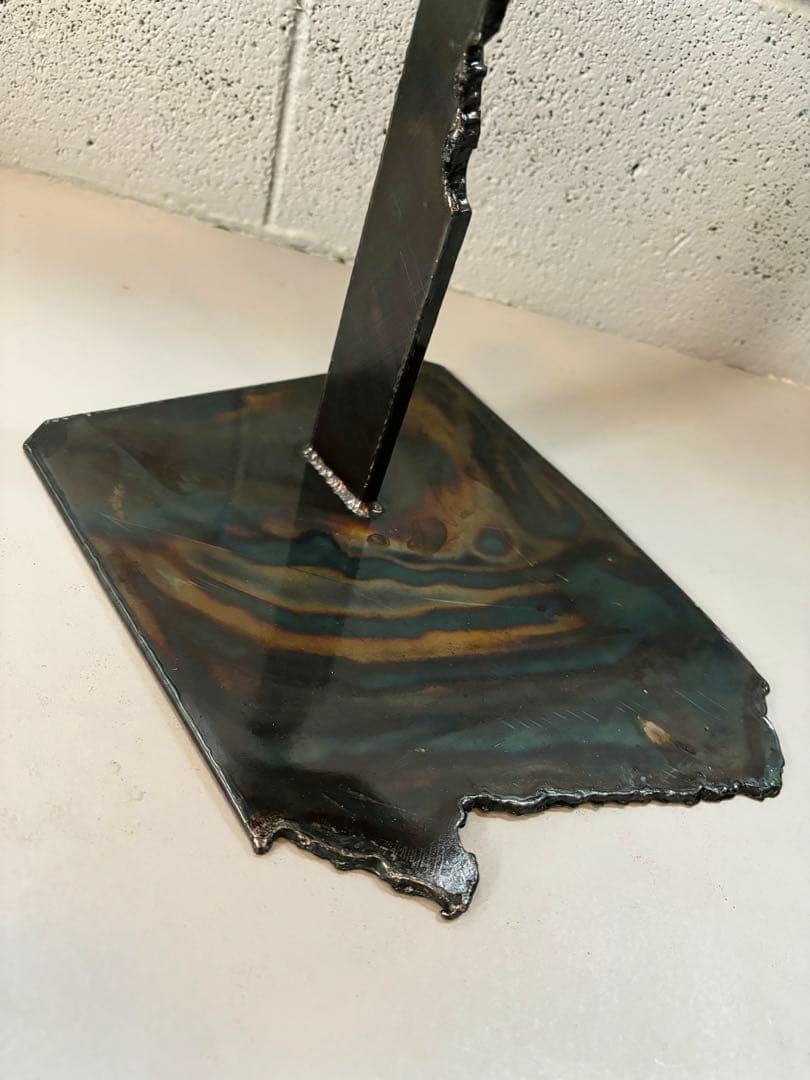 欅サイドテーブルアイアン家具観葉植物一輪挿し花台一枚板盆栽台