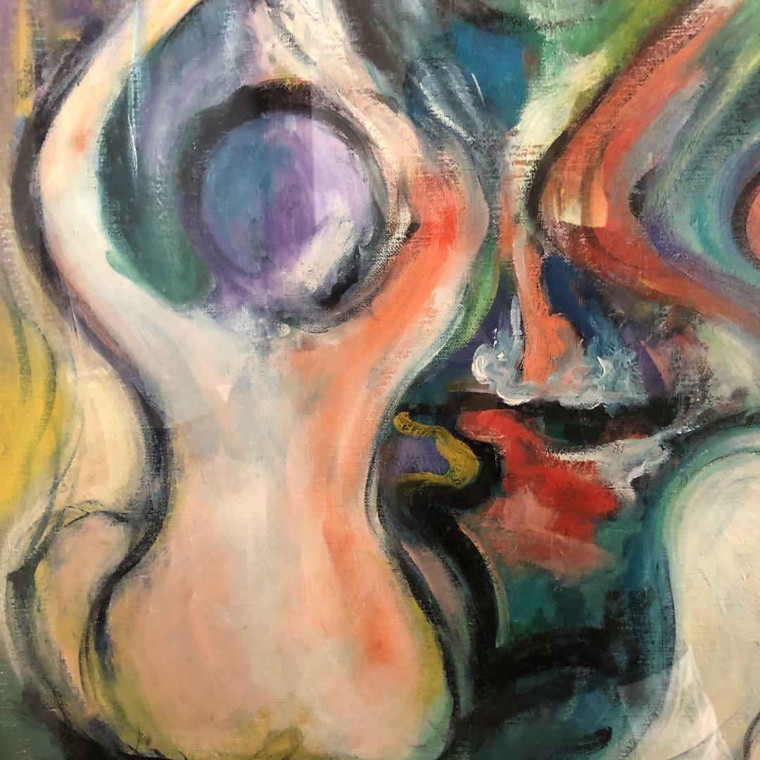 人気作家 鈴木康雄 油絵　親子の入浴　サイズ727×606mm相場価格260万円