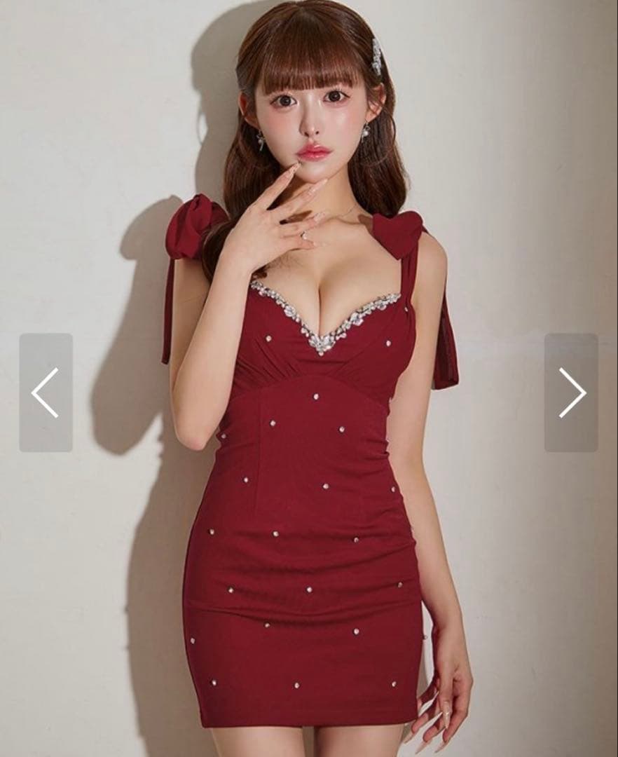 ワインレッド ビジューナイトドレス Mサイズ Jewels