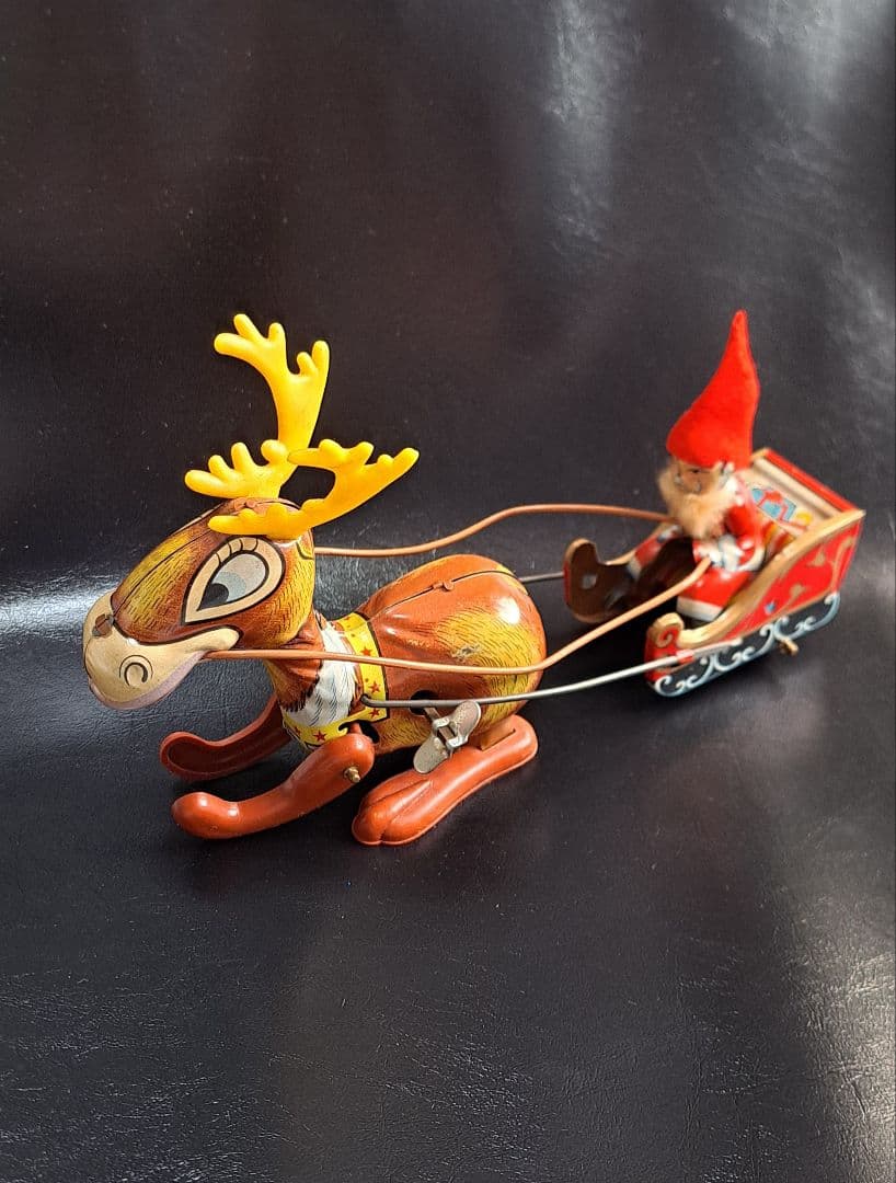 ブリキトイ サンタクロースとソリを引くトナカイ　ゼンマイ
