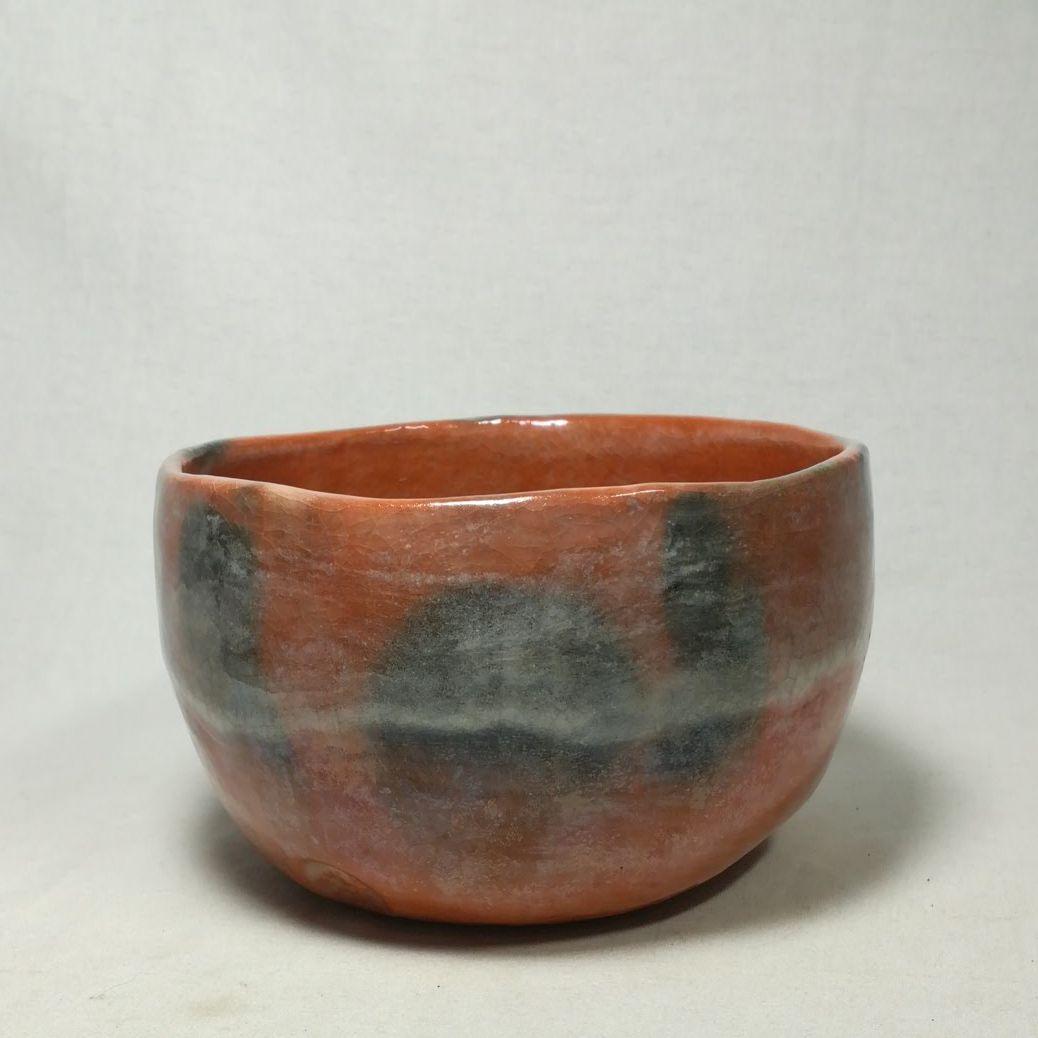 通産大臣賞受賞作家 福井楽印造 柿高台赤茶碗 共箱 茶道具