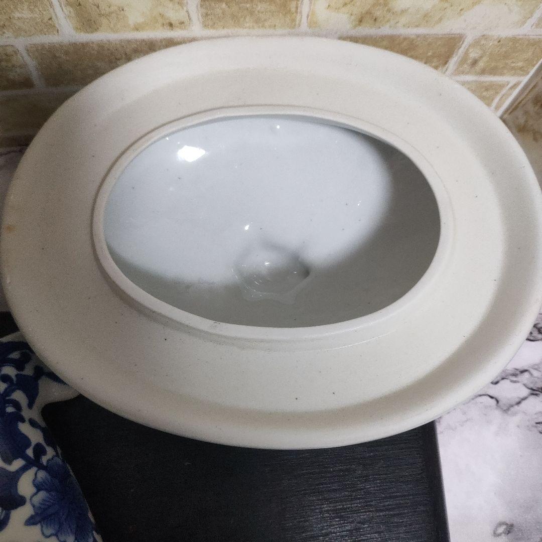 陶器製 染付 唐草 亀 タートル 親子 蓋物 小物入れ 大型サイズ