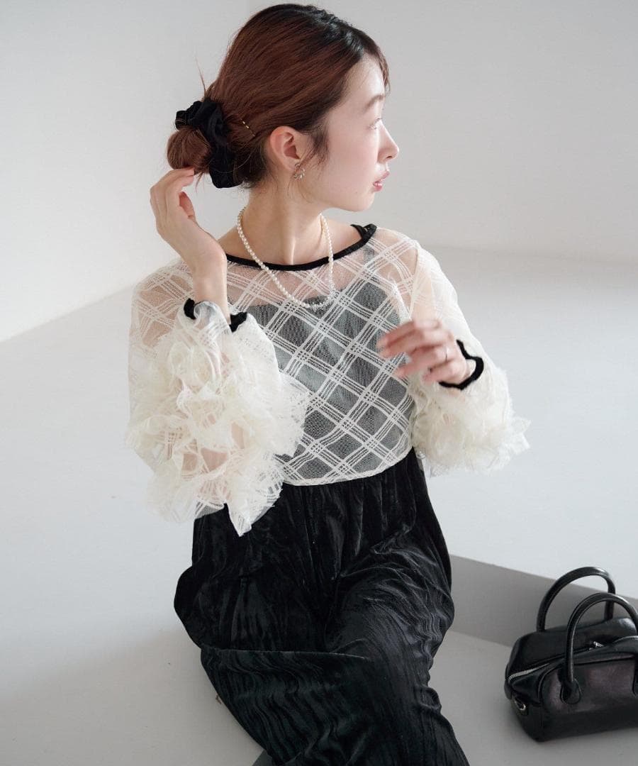 1 Kastane 結婚式 オケージョン シアーチェック×ベロアワンピースSET