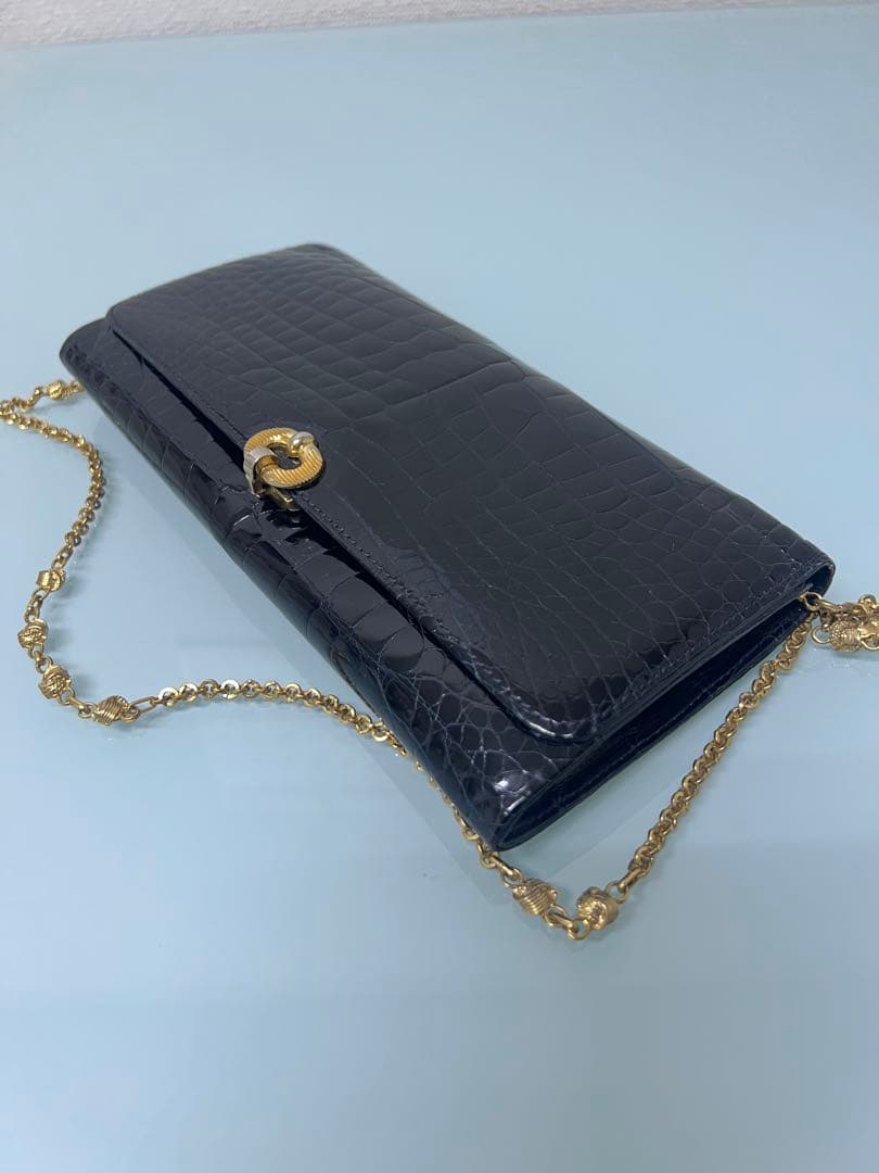 希少★GINO TROMBA シャインクロコダイル ショルダー付クラッチバッグ