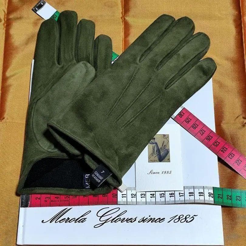 メローラ スエード緑色 カシミア黒 グローブ 革手袋 MEROLA