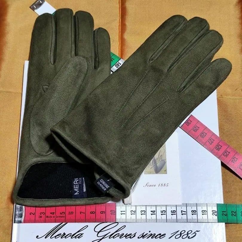 メローラ スエード緑色 カシミア黒 グローブ 革手袋 MEROLA