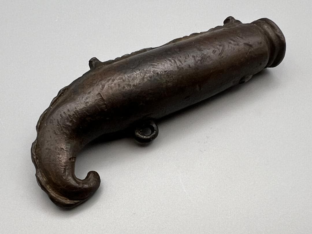時代提げ物　古銅　火縄銃型　根付　アンティーク　重量約149g