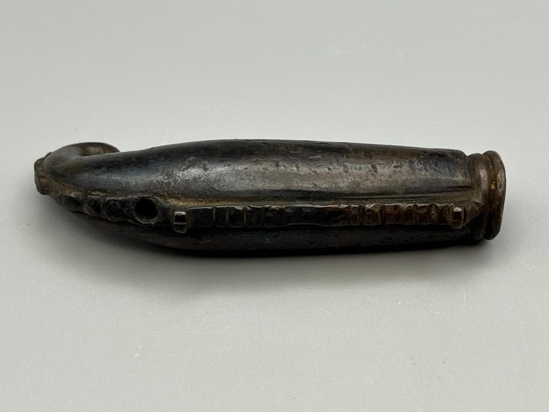 時代提げ物　古銅　火縄銃型　根付　アンティーク　重量約149g