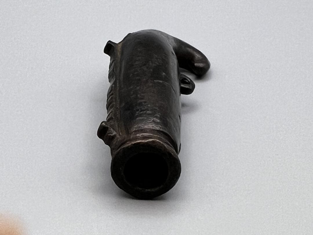時代提げ物　古銅　火縄銃型　根付　アンティーク　重量約149g