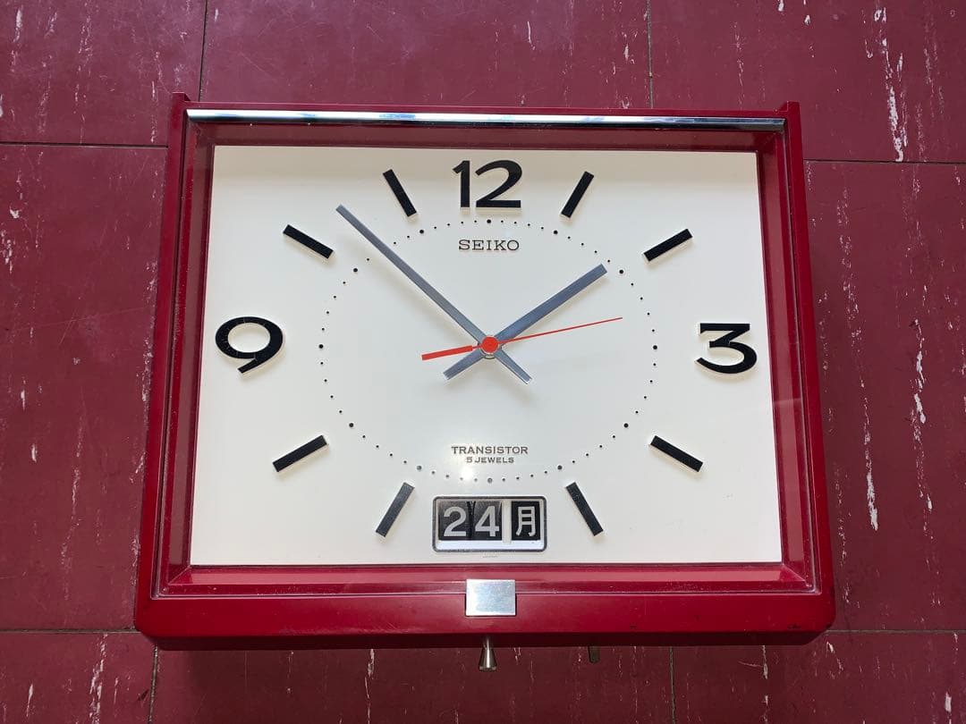 昭和レトロ　動作品　セイコー　カレンダー付　掛時計　スペースエイジ　レトロポップ