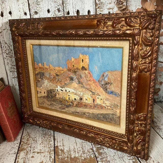 sumikosan シリア十字軍の城 肉筆 油彩 絵画 F4号 風景画